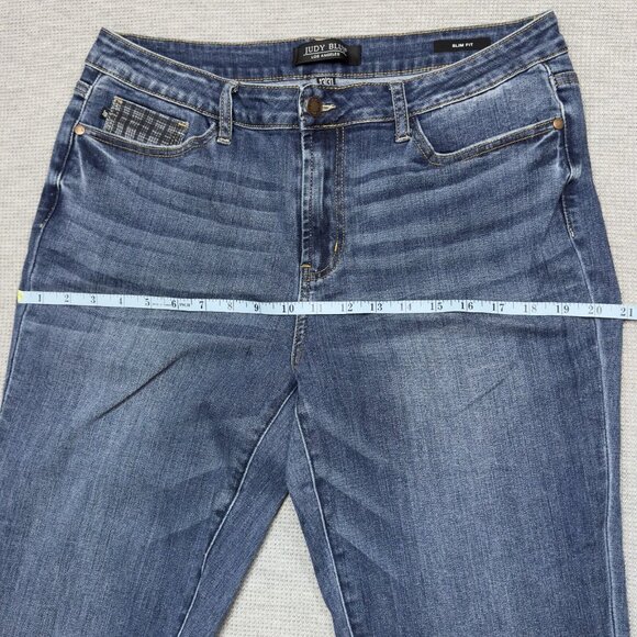 Judy Blue Womens Blue Jeans Raw Plaid Cuffs Lightly Distressed Slim Fit 13/31 - Picture 11 of 16